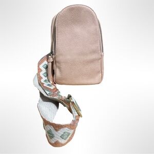 Anthropologie Blush Crossbody Bag with Patterned Strap